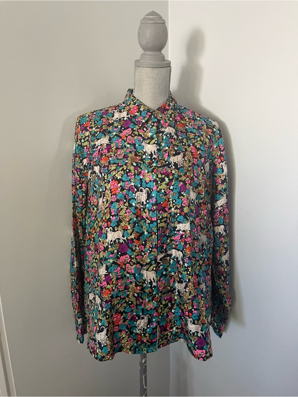 J.Crew Collection Silk Twill Grazing Goats Print Shirt Size 18 – Never Worn